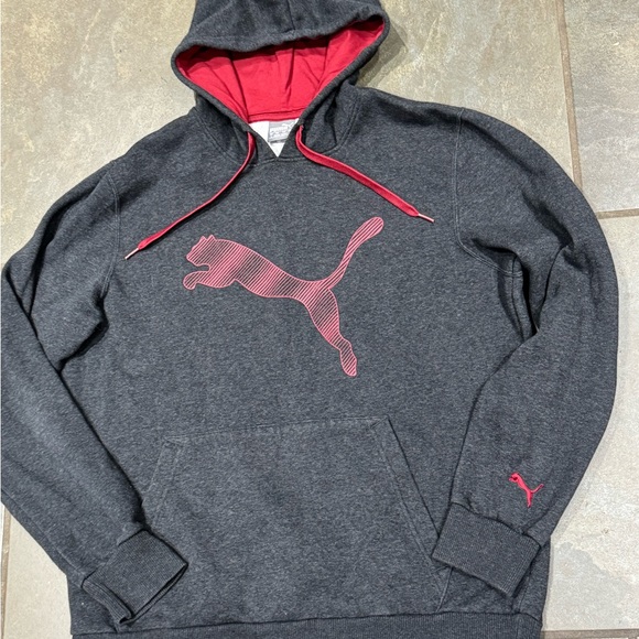 #484 Puma Men's Charcoal Hoodie with Red Highlights - Picture 5 of 13